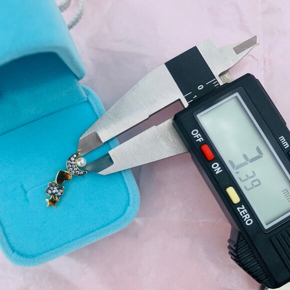 TOUS 4-shapes Cluster Mini Pearl Bear Moon Star Heart Pin Gold Black Earrings - Picture 12 of 15